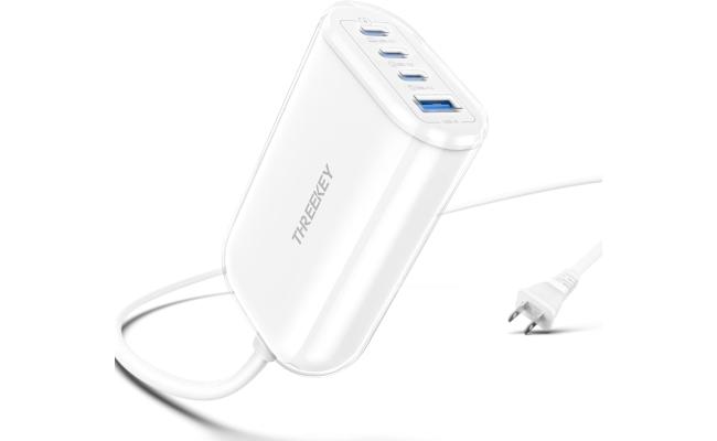 THREEKEY 65W USB C Multiport Charger,4 Ports Fast Gan Charger USB C Desktop Charging Station/Hub Compatible with iPhone 14 Pro, Galaxy S22 Ultra, iPad Pro, MacBook Pro/Air, Steam Deck,Laptops,Tablets - White